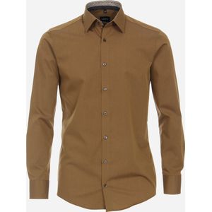 VENTI modern fit overhemd - popeline - bruin - Strijkvriendelijk - Boordmaat: 38
