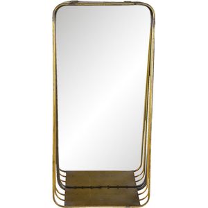 HAES DECO - Rechthoekige Spiegel met schapje - Kleur Koperkleurig - Formaat 24x11x49 cm - Materiaal Metaal / Glas - Wandspiegel, Spiegel Rechthoek