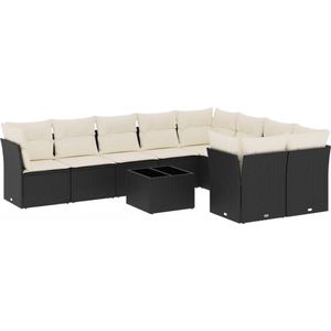 vidaXL Loungeset - 10-delig - Poly Rattan - Zwart