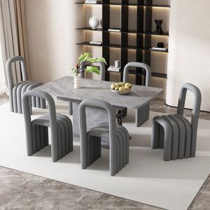 Eetkamerstoel set van 6 Sherpa stof familie eetkamerstoel modern minimalistisch design woonkamer slaapkamer stoel make-up stoel met rugleuning grijs