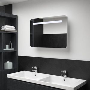 The Living Store LED-wandspiegelkast - 80 x 9.5 x 55 cm - wit en zilver - MDF met melamine-afwerking - glazen spiegel - 2 schappen - USB-interface - 5V