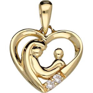 Glow familiehanger hart 2 kinderen  met zirkonia - goud 14 kt