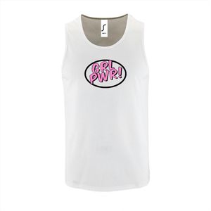 Witte Tanktop sportshirt met ""Girl Power / GRL PWR"" Print Roze / Zwart Size XXXL