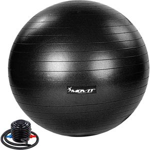 MOVIT® Fitness bal Zwart Ø 65 cm - Inclusief Pomp - Gym Bal - Pilates Bal - Yoga Bal
