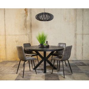 Eettafel mangohout Zwart 120 cm met 4 Leonardo stoelen | Meubelplaats