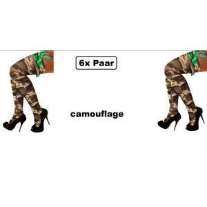 6x Kousen Stay-up camouflage met strik en handgranaat - maat 36-42 - kniekousen camouflage overknee kousen sportkousen Tirol cheerleader carnaval voetbal hockey unisex festival