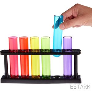 ESTARK® Reageerbuisjes – Shotglaasjes – Plastic – Met Rek - 6 STUKS - Shots - Shot Glaasjes - Shotglazen - 25 ML - Chemie Gadget - Reageerbuis