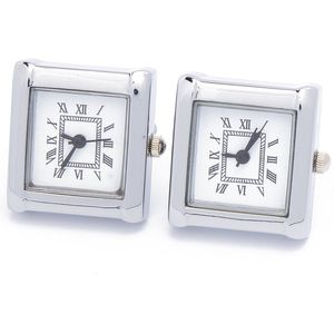 Manchetknopen - Echt Horloge Wit met Witte Wijzerplaat Vierkant