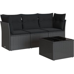 vidaXL Loungeset - 4-delig - Zwart - Met Kussens Tuin Lounge Set - Loungebank - Buitenbank - Garden Furniture - Outdoor Seating