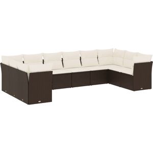 vidaXL 10-delige Loungeset met kussens bruin Loungeset - Tuinset - Buis Meubels - Loungehoek - Pe Rattan