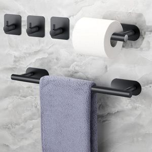Handdoek Rail Set Roestvrij Staal Badkameraccessoires 1 Toiletrolhouder 3 Zelfklevende Haken - Handdoekhouder 40cm Zelfklevend - Zwart