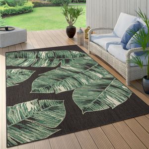 Paco Home Buiten Vloerkleed Voor Buiten Balkon Palm Jungle Patroon Bloemen Boho Groen 80x250 cm