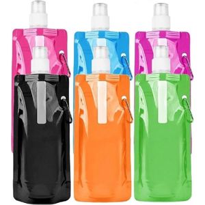 Opvouwbare Herbruikbare Drinkfles met Karabijnhaak - Set van 6, BPA-vrij