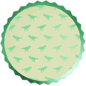 8 groene kartonnen dinosaurus bordjes - Feestdecoratievoorwerp