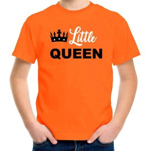 Little queen t-shirt - oranje - kinderen - Koningsdag kleding / outfit 122/128