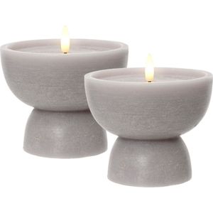 Lumineo luxe LED kaars - 2x st- grijs - D10 x H12,5 cm - vaas vorm - met timer