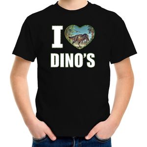 I love dino's t-shirt met dieren foto van een dino zwart voor kinderen - cadeau shirt T-Rex dino's liefhebber - kinderkleding / kleding 110/116