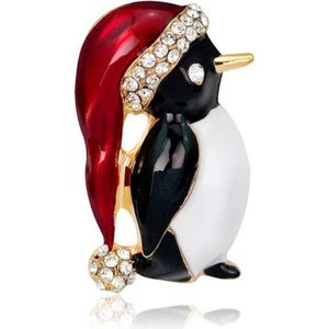 Kerstbroche -  Pinguin met kerstmuts - Schattige Broche voor Kerst - Sieraad