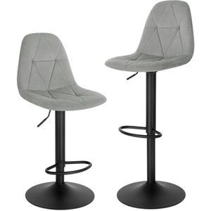 Barkrukken - Set van 2 Ergonomische Barstoelen – Fluweelen Zitten met Rugleuning – Verstelbare Hoogte (60-81 cm) – 360° Draaibaar – Stabiele Basis – Lichtgrijs