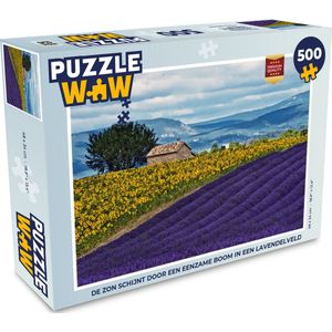 Puzzel Boerderij met zonnebloemen bij een lavendelveld - Legpuzzel - Puzzel 500 stukjes