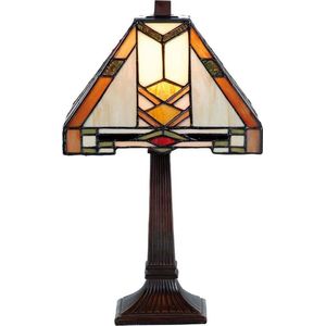 LumiLamp Tiffany Tafellamp 22x22x38 cm Beige Geel Glas Tiffany Bureaulamp