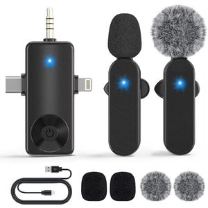Strolox® Draadloze Microfoon - 2 Stuks - Lavalier - Windshields - Dasspeld - Lange Batterij - USB-C/Lightning - Plug & Play