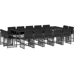 vidaXL - 15-delige - Tuinset - met - kussens - poly - rattan - zwart