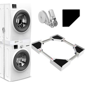 Universele stapelbouwset / verbindingsframe voor wasmachine en wasdroger, wasmachine-accessoires/drogeraccessoires, met rateltouw, instelbare maat (46-66 cm)