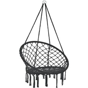 In And OutdoorMatch Katoenen Hangstoel Celine - Max 100 kg - Zwart - Geschikt voor binnen en buiten gebruik - Stijlvolle uitstraling