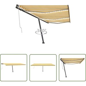 The Living Store Luifel automatisch met LED en windsensor 600x300 cm geel en wit - Uitzetscreen - Buitenluifel - Parasol - Zonwering - Tuinzomer