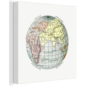 Canvas Wereldkaart - 90x90 - Wanddecoratie Retro - Wereldbol - Wereldkaart