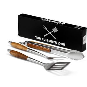Premium grillbestek - robuust 3-delig grillbestek van roestvrij staal (3-delig) met populaire zoekwoorden: barbecue, BBQ barbecue set