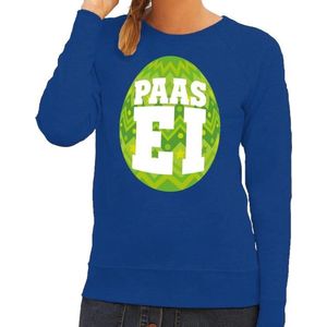 Blauwe Paas sweater met groen paasei - Pasen trui voor dames - Pasen kleding S