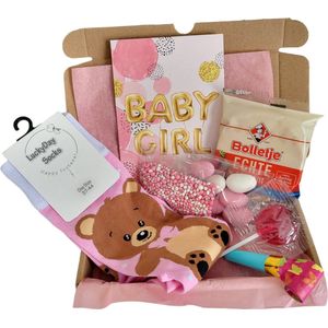 Cadeau box – Bevalling - Meisje geboren - Geboorte - Geboorte Kado - Verrassings Pakket - Gefeliciteerd - Gift box - Grappig - Cadeau voor vrouw man – kraamcadeau – Sokken - Geschenkdoos –LuckyDay Socks - Maat 37-44