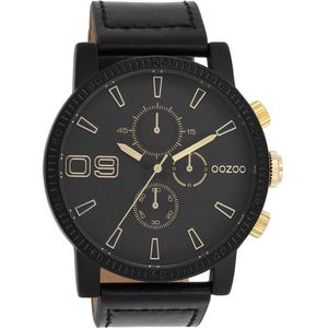 OOZOO Timepieces - Zwarte OOZOO horloge met zwarte leren band - C11212