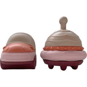 Mabebi - Ufo en auto speelset - Baby speelgoed - Stapelspeelgoed - Badspeelgoed - Silicone Speelgoed - Cadeau idee - Beige Oranje Roze