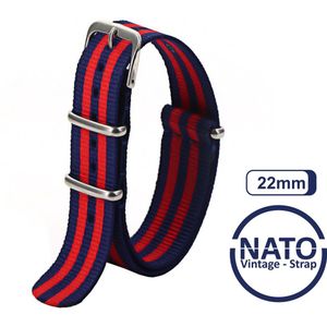 22mm Nato Strap Rood Blauw streep - Vintage James Bond - Nato Strap collectie - Mannen - Horlogebanden - Gestreept 22 mm bandbreedte voor oa. Seiko Rolex Omega Casio en Citizen