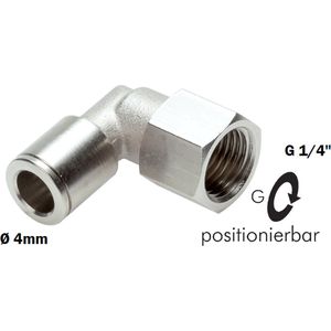 2 x G1/4'' - 4mm RVS Push-in fitting knie binnendraad - RVS haakse Push-in fitting met G1/4''BSPP binnendraad - Luchtkoppeling - Pneumatische/pneumatiek kniekoppeling - Connector koppeling voor luchtslang 4mm - Stekker koppeling - Lucht adapter
