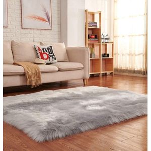 Rechthoekige sofa vloerkleden kunstbont pluizig tapijt vloer tapijt voor woonkamer slaapkamer decor, grijs/6,5 cm x 10 cm