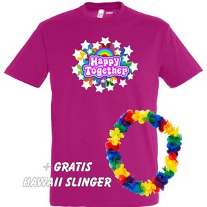 T-shirt Happy Together Stars | Love for all | Gay pride | Regenboog LHBTI | Fuchsia | maat M