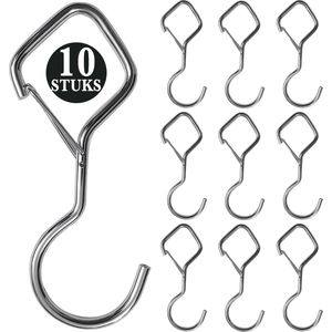 10 Stuks Zilver Metaal S Haken met Veiligheidssluiting - 10cm Lengte - Ophanghaken - Haakjes voor Keuken, Badkamer & Tuin - Kledinghangers - Jashaak Hangers - Handdoekhaakjes - Keukengerei Organizer Haak - Kapstok S-haken - Vleeshaken - Muurhaak
