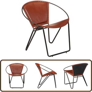vidaXL Stoel - Echt leer - Bruin - 69x69x69 cm Relaxfauteuil - Lederen Fauteuil - Bruine Fauteuil - Ringvormige Fauteuil - Vintage Fauteuil