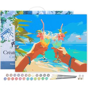 Figured'Art Schilderen op Nummer Volwassenen met lijst Toast op het strand- Handwerk acrylverf Kit DIY Compleet - 40x50cm Canvas al ingelijst