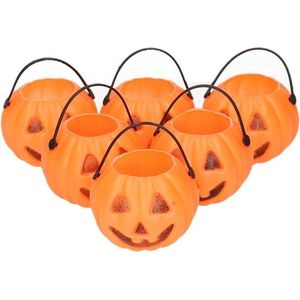Halloween - 6x Halloween mini pompoen emmers 5 cm - Halloween decoratie/versiering/accessoires - Traktatie emmertjes