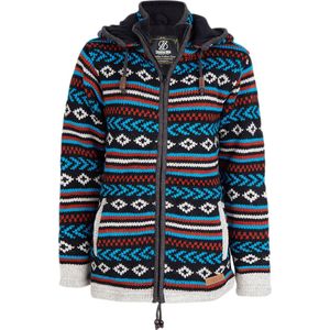 Gebreid Wollen Dames Vest van Schapenwol met Polyester Fleece voering en afneembare capuchon - SHAKALOHA - W Hopi ZH BlackBlue XL