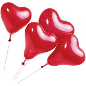 5 rode hart ballonnen met stokjes - Feestdecoratievoorwerp