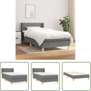 The Living Store Boxspring met matras stof donkergrijs 90x190 cm - Boxspringbed - Donkere Kleuren - Pocketveer Matras - Middenhard - Hoofdbord