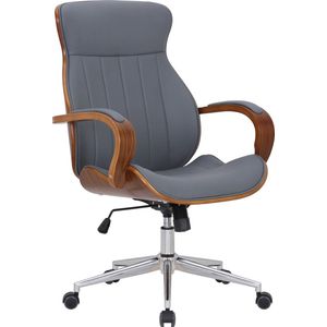 Bureaustoel Flavia - grijs - bruin hout - ergonomisch - kunstleer - in hoogte verstelbaar - designer - 50x47x108cm