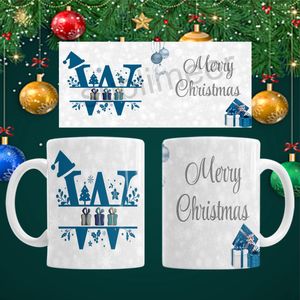 Kerstmis mok met blauwe W design geschenken sneeuwvlokken kerst decor, bedrukte kerst mok kerst cadeau, vrolijk kerstfeest mok