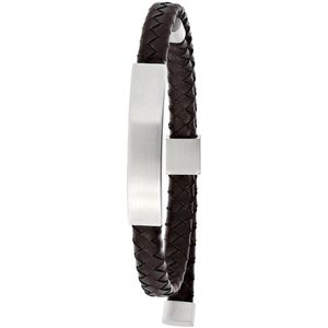 Lucardi Heren Armband mat bruin - Staal - Armband - Cadeau - Vaderdag - 26 cm - Bruin - Zilverkleurig